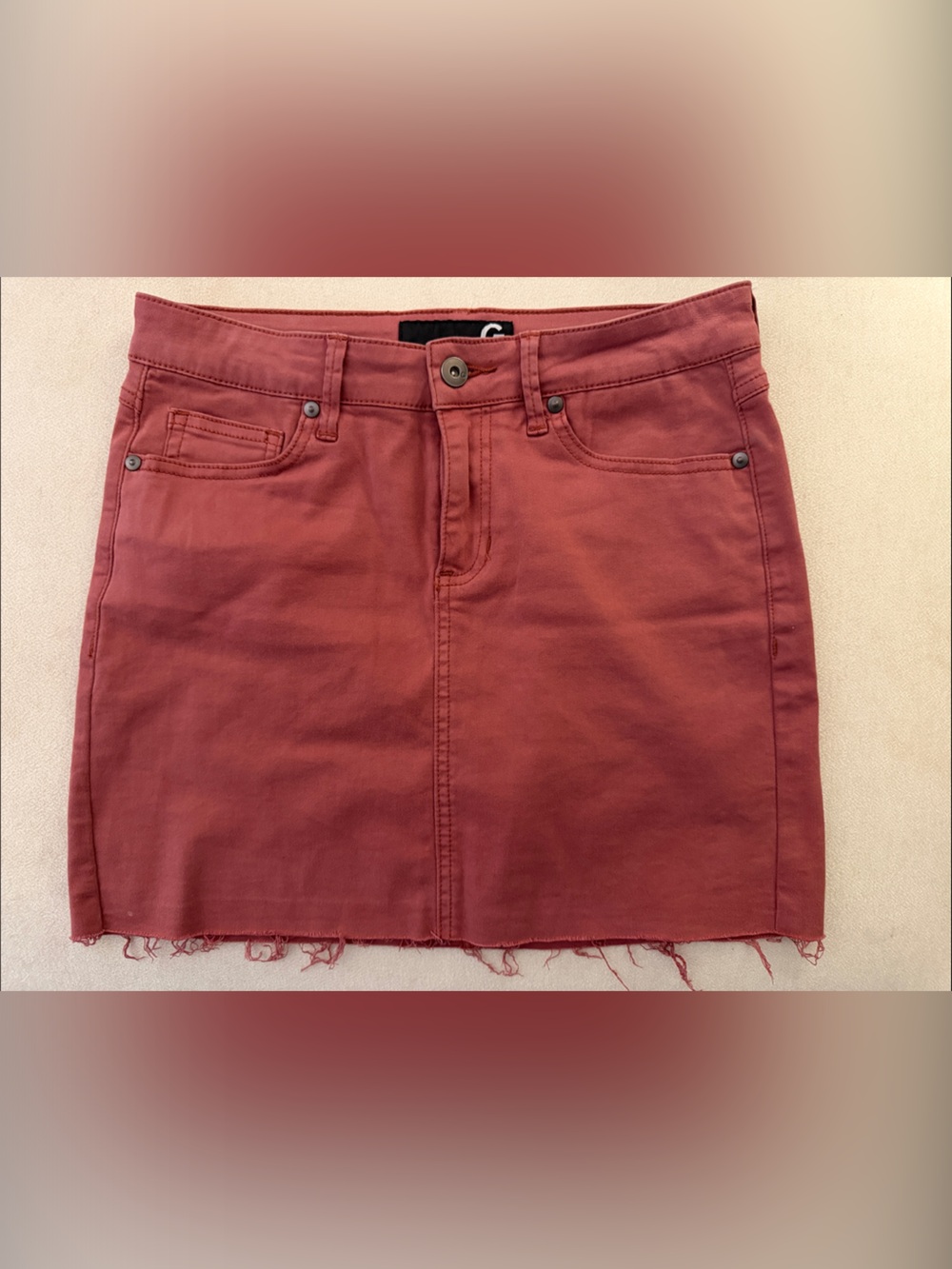 G by Guess Denim Mini Skirt with Frayed Hem